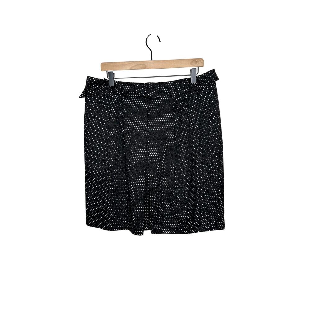 Talbots Black Mini Straight Skirt Gold Polka Dots Belted Pleated Back Slit 16